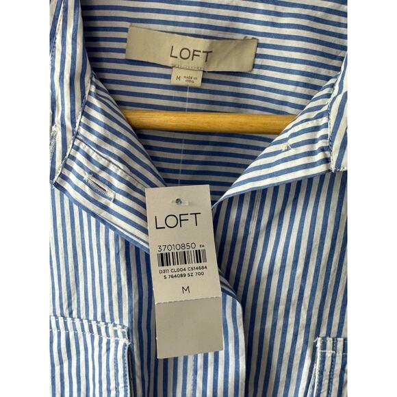 Ann Taylor LOFT Blue & White Stripe Long Sleeve Button Up Shirt Pockets M New - Picture 4 of 5